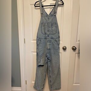 Zara Distressed Stonewashed Boho Jean Denim Overalls Coveralls Jumpsuit Medium